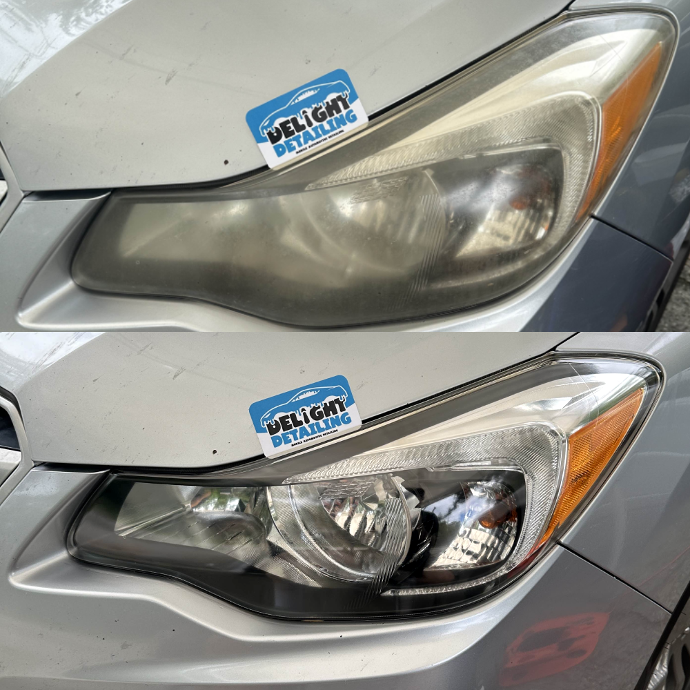 Before and after headlight restoration service